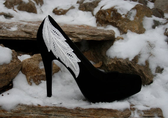 4th of July SALE - Black Heel With Lace Applique. Size 8