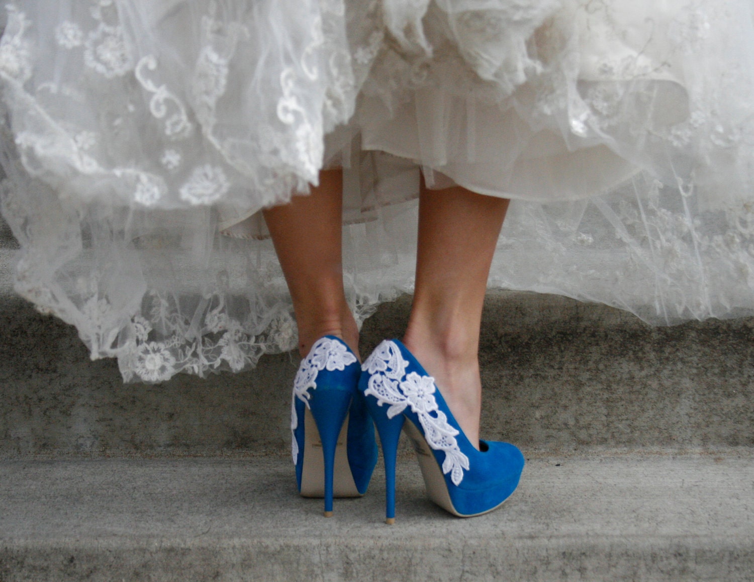 Turquoise Blue Bridal Heel With Venise Lace Applique.
