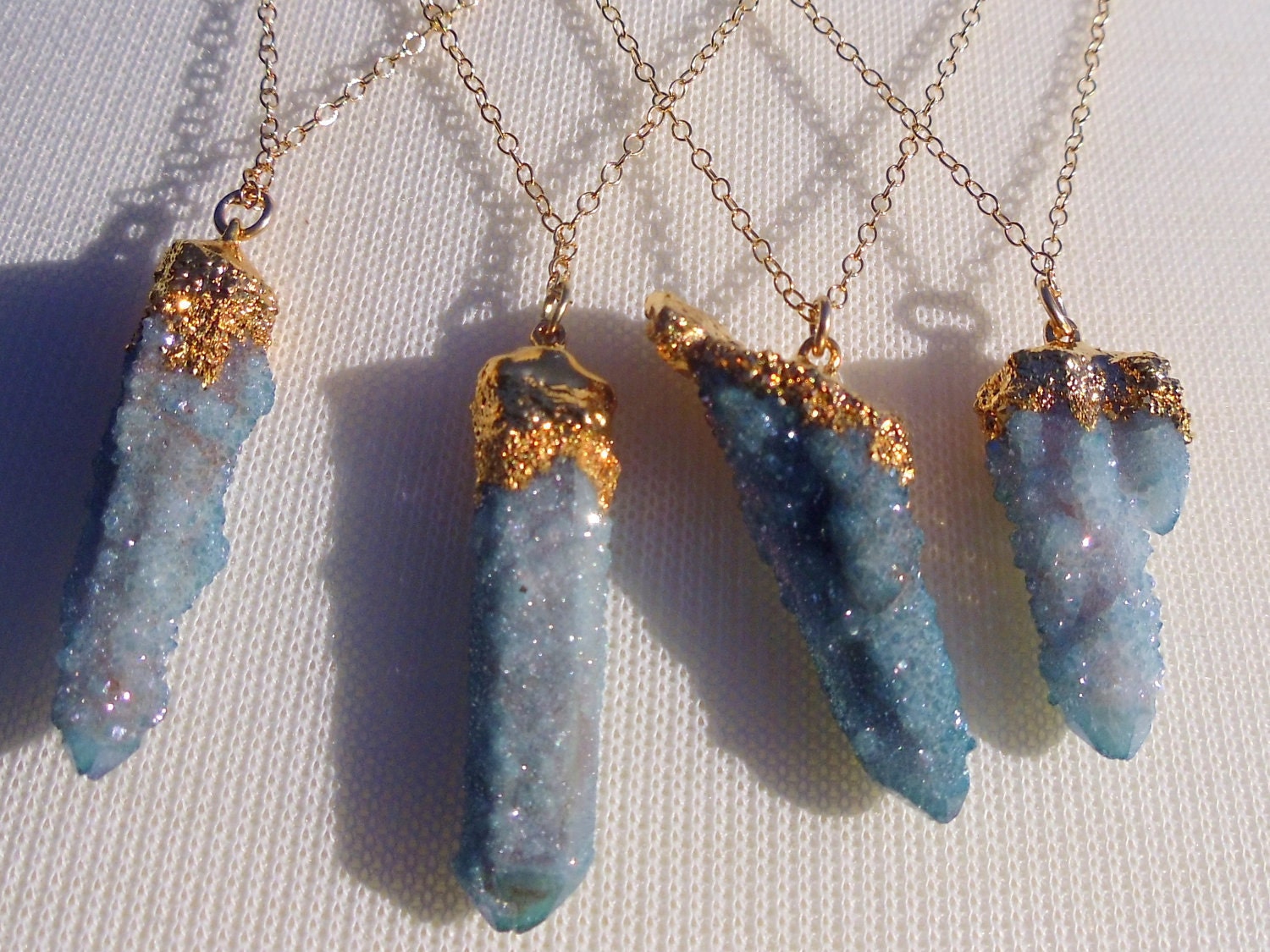 Spirit Quartz 24k Gold Dipped Necklace Druzy Pendant on Gold Fill Chain Ooak One of a Kind