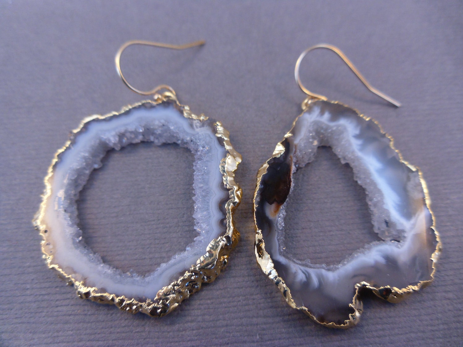 Geode Slice Druzy Earrings Druzy Crystal Edged In By Magicloot