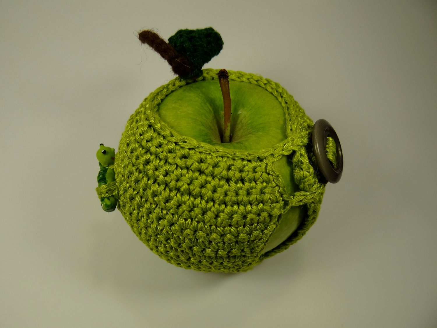 Handmade crochet Green Apple Cozy