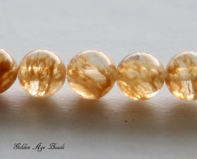 Golden Quartz Glass Bead, 6mm Round - 15 inch Strand