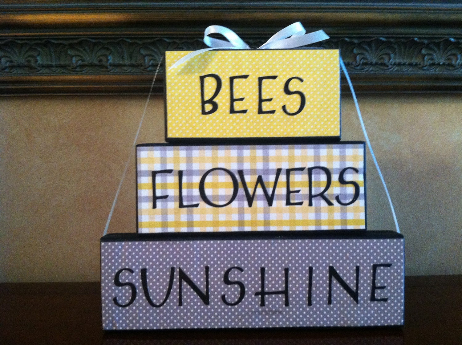 Wood Summer Block Stacker - Bees, Flowers, Sunshine - Seasonal/Home decor for Summertime