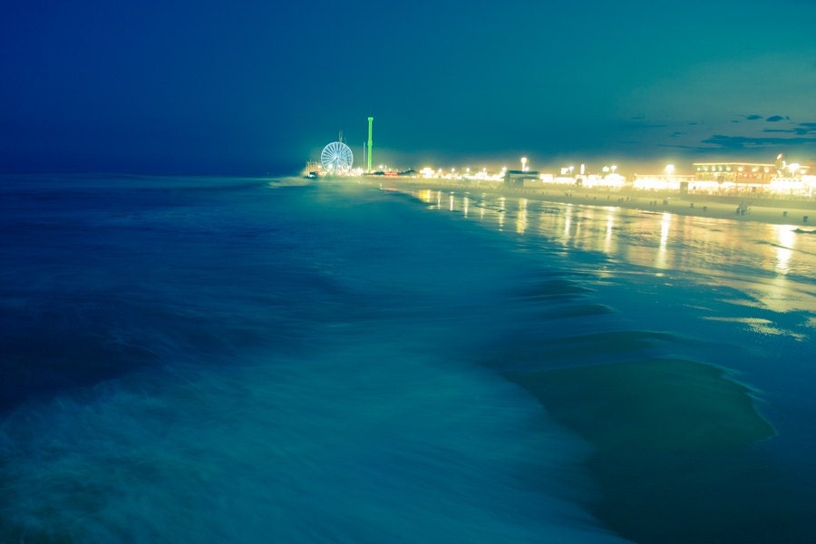 Jersey Shore, Seaside Heights, Teal Blue, Amusement Park and Ocean Waves, New Jersey Summer Storm, Beach Photograph 8x12
