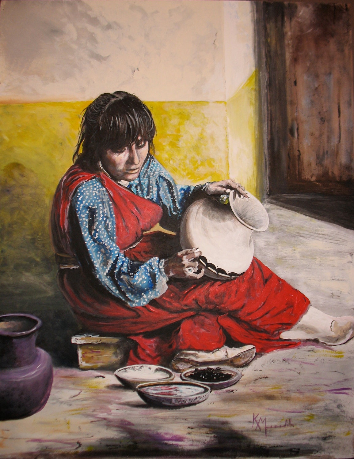 Pueblo Potter Woman Red, a print of an original painting