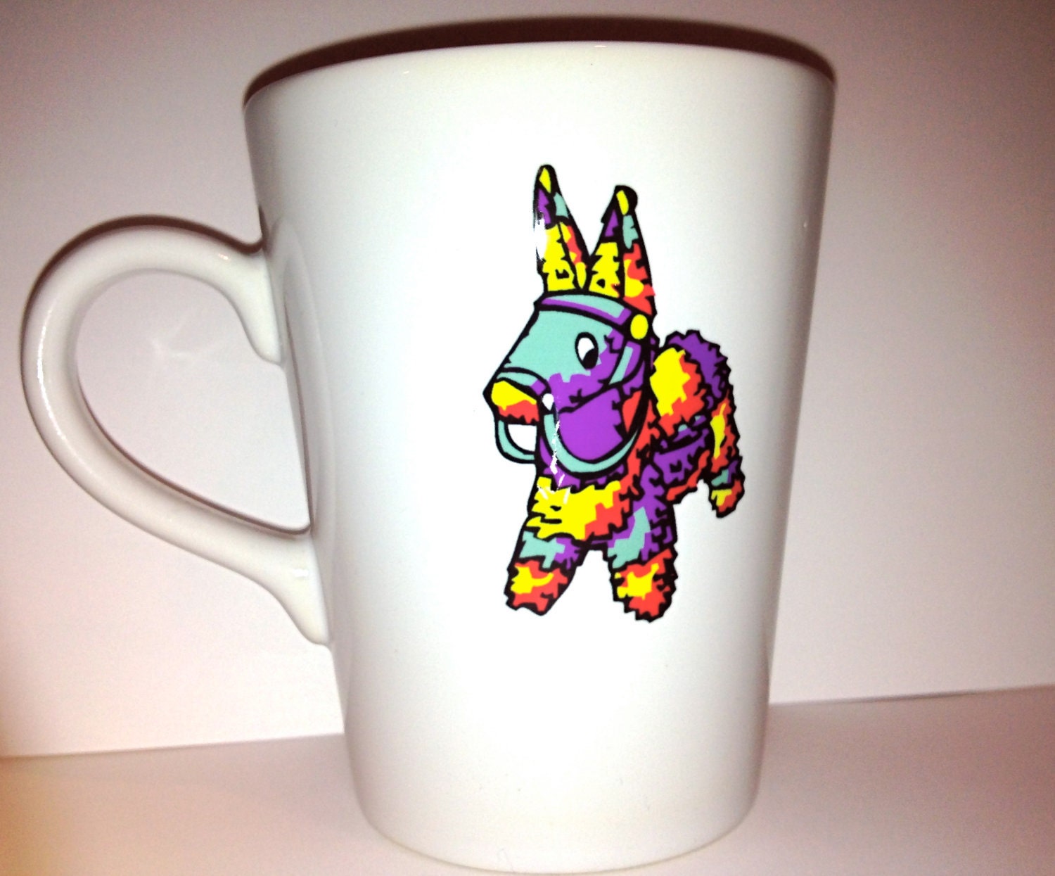 Mexican Piñata Coffee mug black, red turquoise, yellow and purple clean design mexican folk art -Mexico