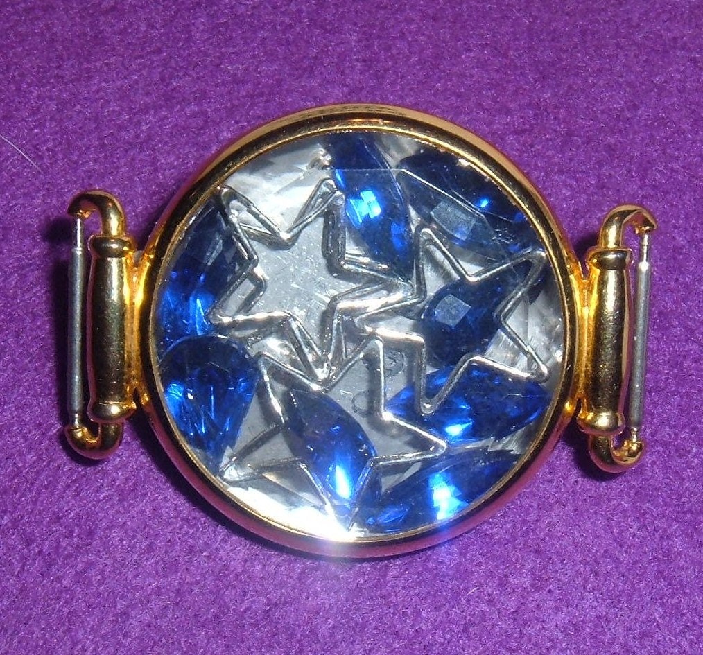 Unique Watch Case Pin filled with Blue Gem Stones and Metal Stars