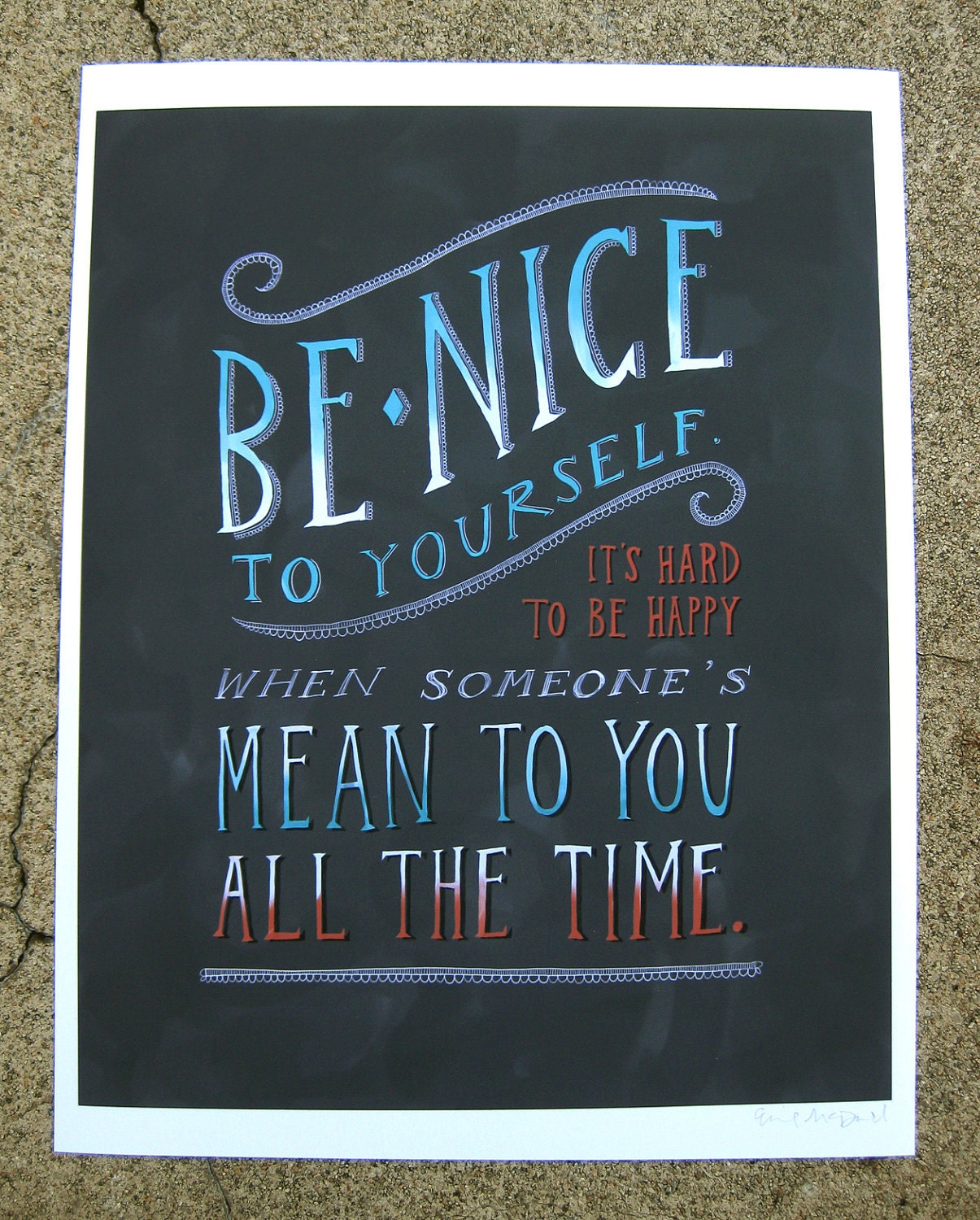 Inspirational "Be Nice To Yourself" Quote Print: 8" x 10" Wall Art Hand-Lettered Typography