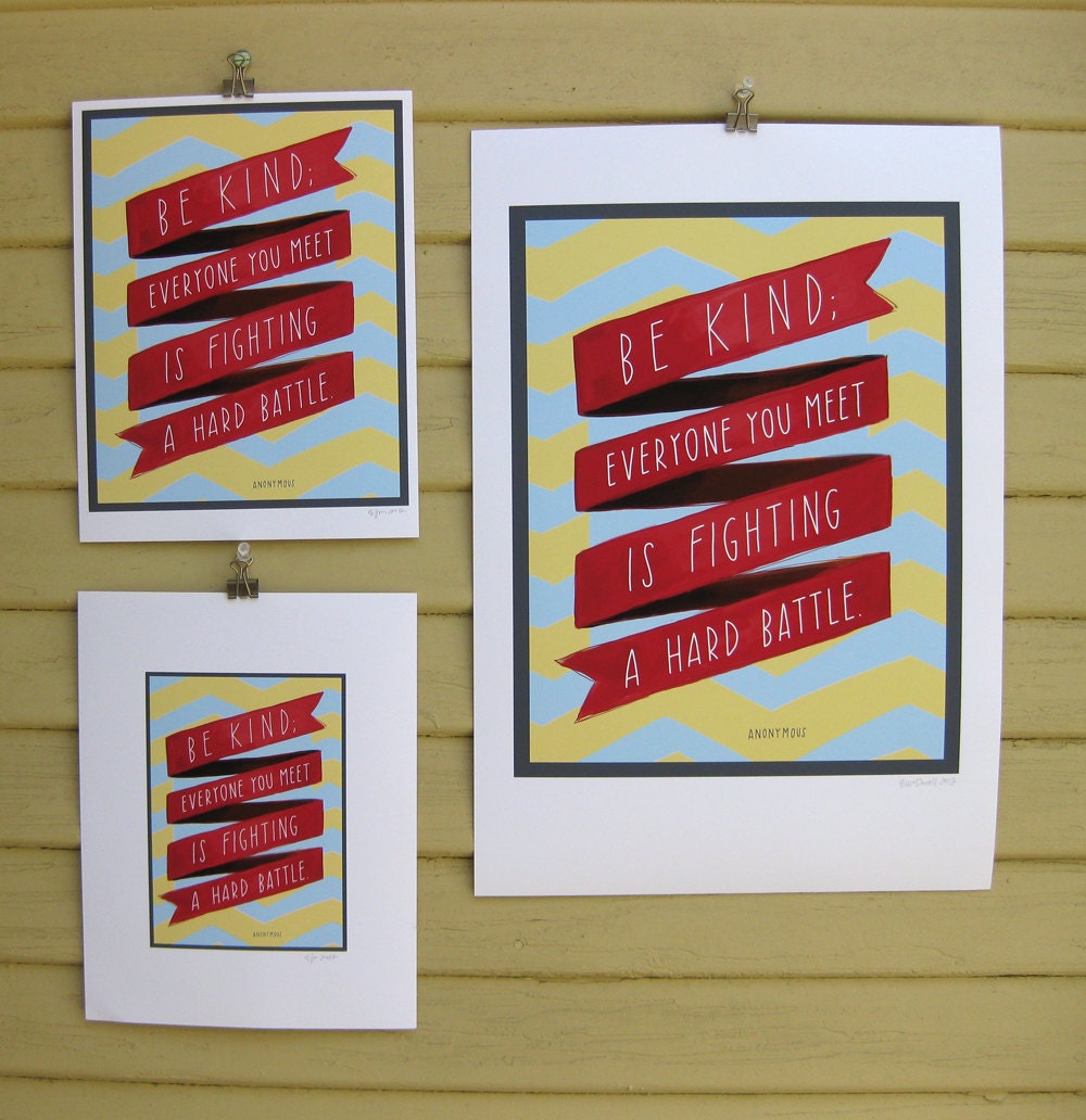Be Kind Inspirational Quote Print: 8"x10" Wall Art Hand-Lettered Typography