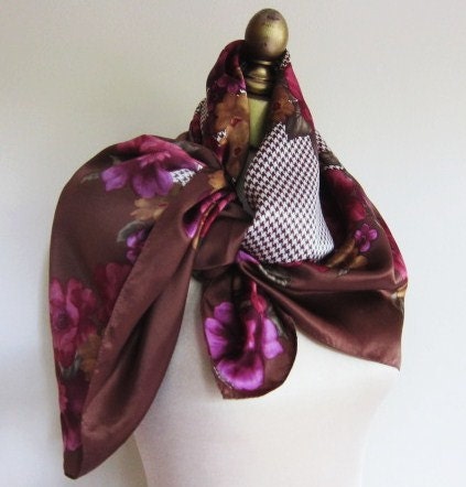 RESERVED for SUSAN Oscar de la Renta silk scarf hounds tooth and floral 80s autumn colors