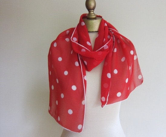 Red and white polka dot vintage scarf 1950s 60s