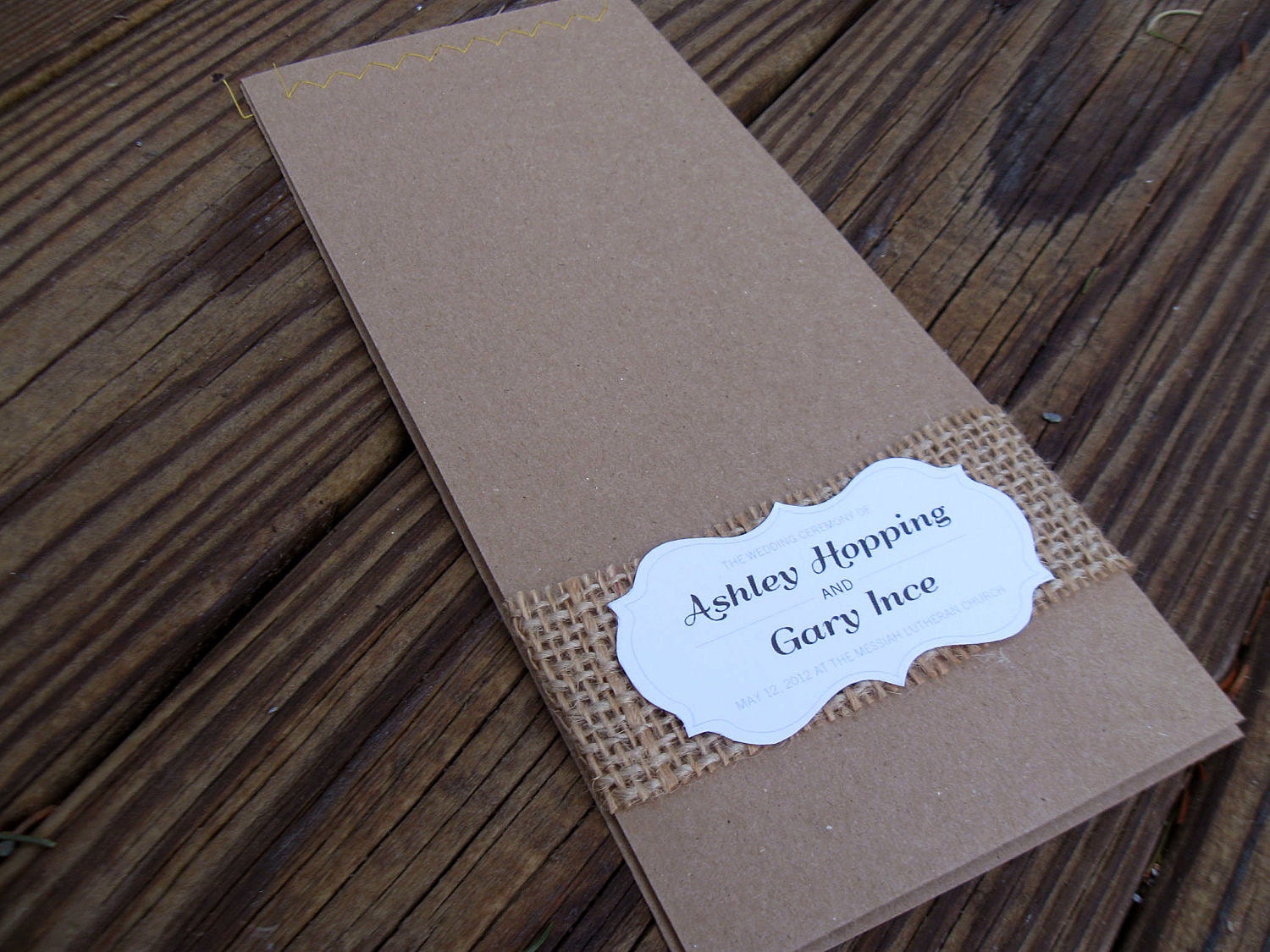Ashley Burlap Kraft Sewn Wedding Programs - Rustic, Woodland, Shabby Chic