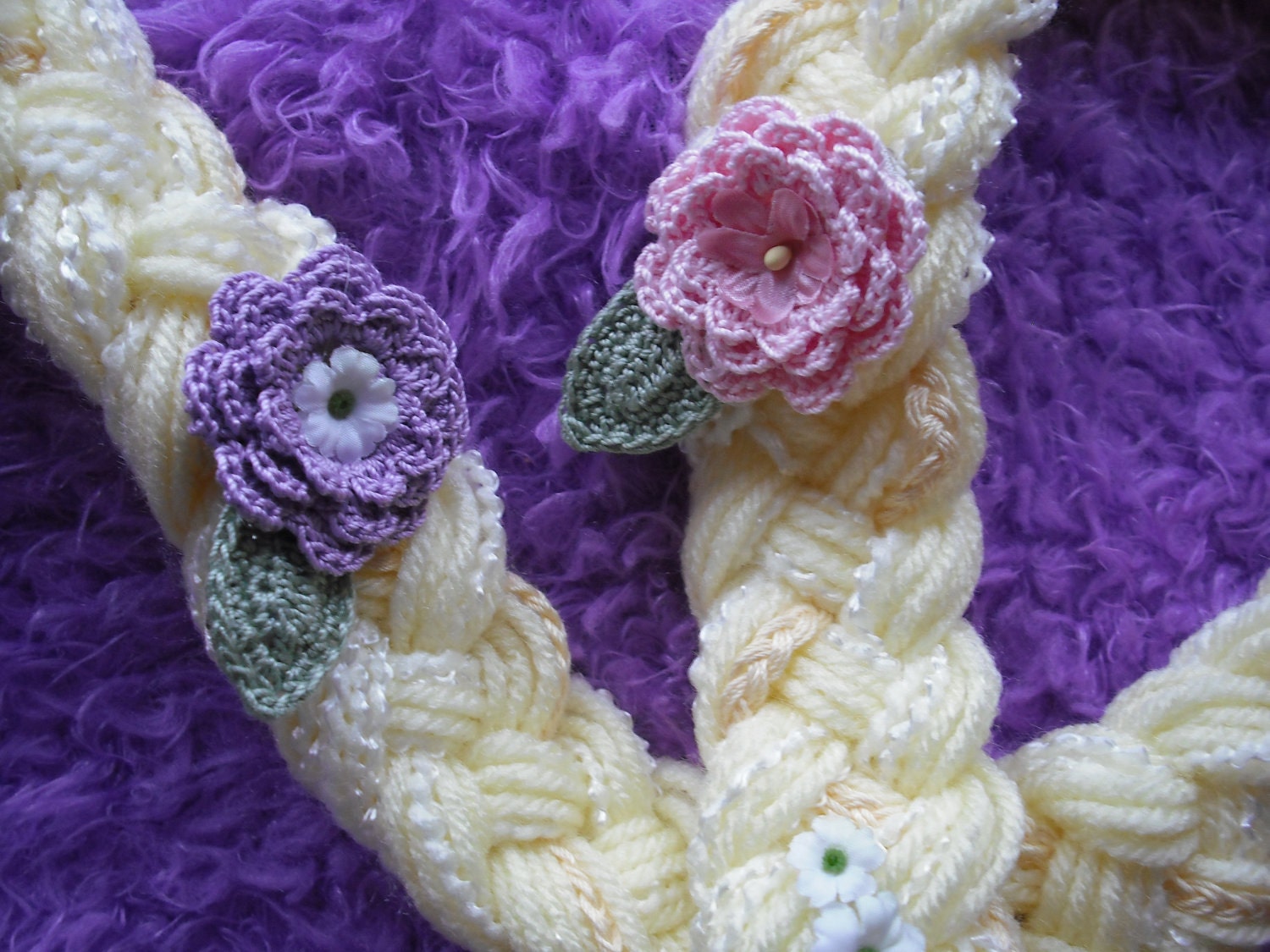 Rapunzel Hair over 4 1/2  ft long with crochet hair clip flowers Very Elegant, Princess, Rapunzel,  Halloween Costume