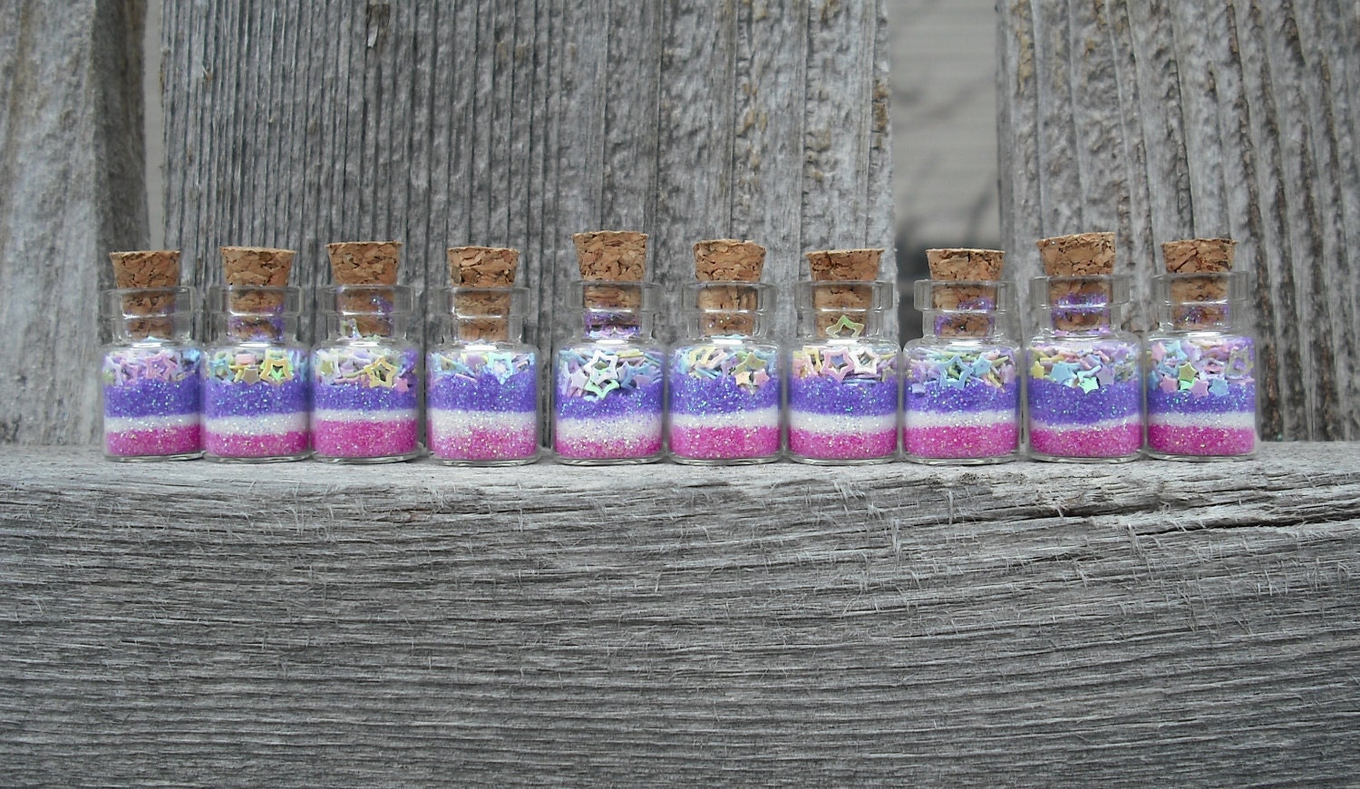 Reserved Fairy Jars set of 12 Pink and Purple starsand 4 rainbow jars, Tiny, Princess, Party Favor