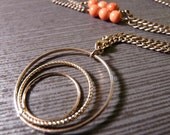 On SALE: Recycled Gold Circle Pendant with Sexy Orange Accent Necklace