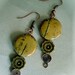Chinese painting jasper disc and copper spiral earrings one of a kind