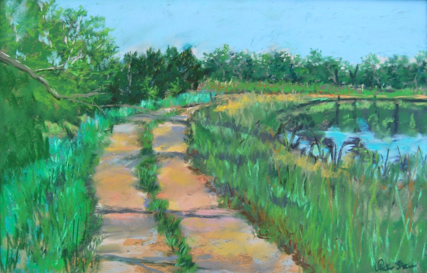 Round The Pond Pastel Landscape