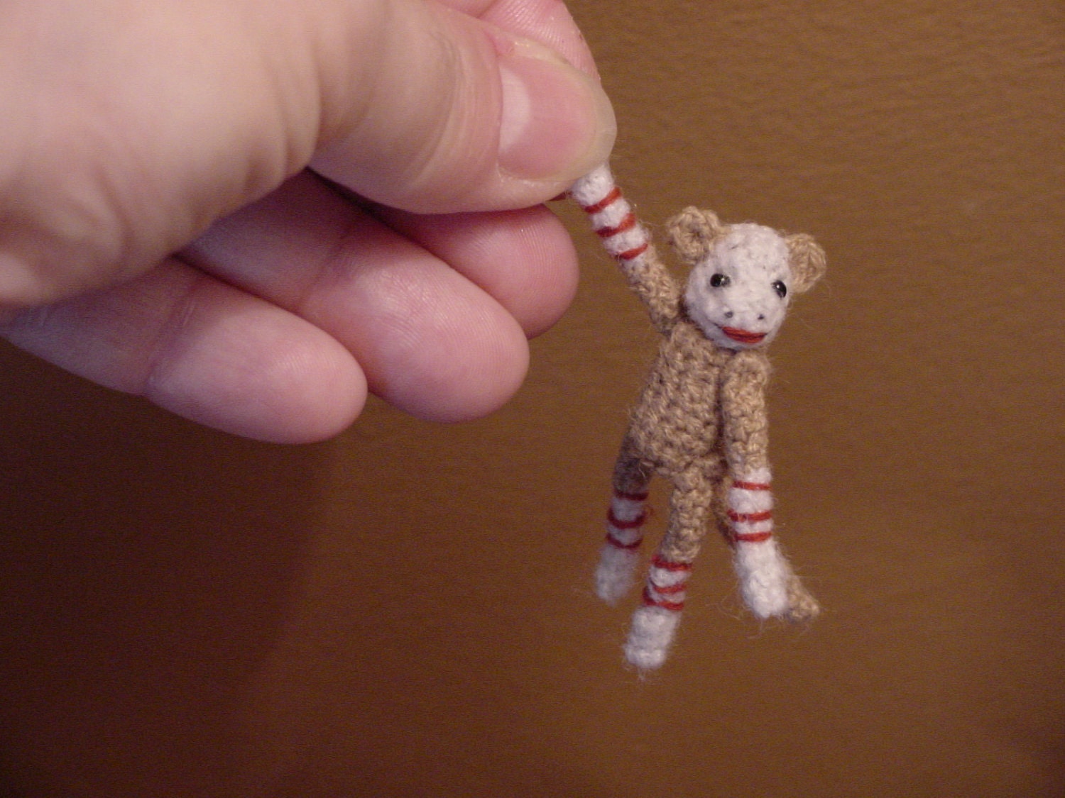 Original SOCK MONKEY ((made to order))-bear artist Miniature(Thread)Doll house/crocheted collectible-OOAK