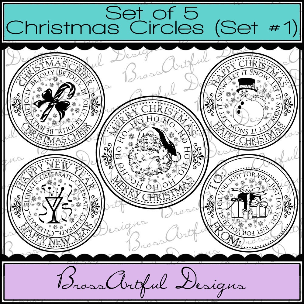 Digital Printable Stamps, Sentiments, Word Art, Clip Art, Card Making, Scrapbooking -Set of 5 -CHRISTMAS CIRCLES -Set 1