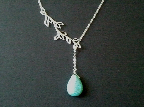 Branch with Turquoise Lariat Necklace - bridesmaid gifts,Wedding jewelry, turquoise pendant,Mother's day gift