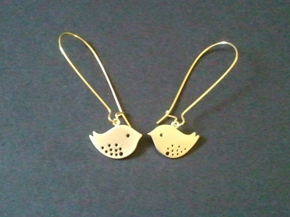 Lovely Bird Gold Earrings - SILVER OR GOLD -Earrings,Drop, Dangle, bridesmaid gifts,Wedding jewelry