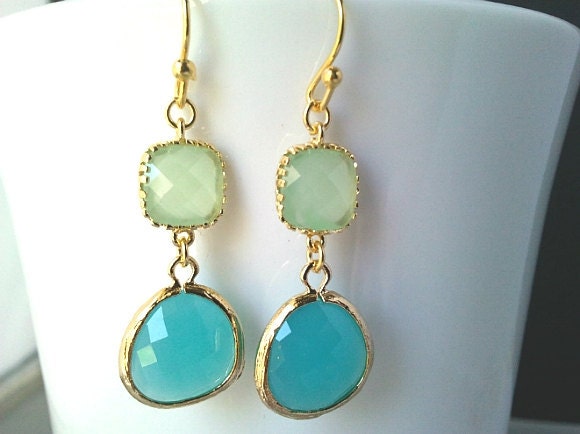 Mint Blue Gold Drop Earrings - Dangle Earrings,Gemstone, bridesmaid gifts,Wedding Earrings,mother's day gift