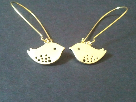 Lovely Bird Gold Earrings - SILVER OR GOLD -Earrings,Drop, Dangle, bridesmaid gifts,Wedding jewelry