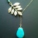 Lariat Multi Leaves with Turquoise Gold Lariat Necklace, Mother's day gift, bridal gift, wedding jewerly