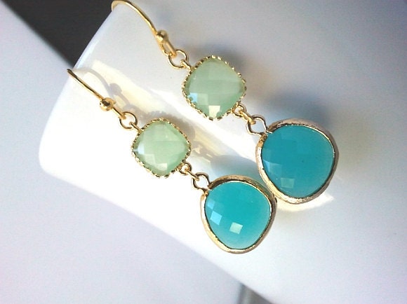 Mint Blue Gold Drop Earrings - Dangle Earrings,Gemstone, bridesmaid gifts,Wedding Earrings,mother's day gift