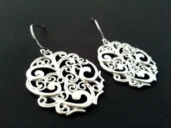 Ancient Motif Silver ,Drop, Dangle, Earrings,bridesmaid gifts,Wedding jewelry