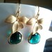 Flower with Emerald Green Earrings,Drop, Dangle, Glass Earrings, bridesmaid gifts,Wedding jewelry
