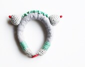 Felt and Fiber art Bangle, Funky bracelet, Pastel tones, Grey, Mint Green, Red, Crochet Bracelet, Unique Jewelry, Eco Friendly