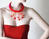 Fringe Necklace, Fiber art and Felt necklace, Neon colors necklace, Neon colors, Neon pink, neon red, Orange, Hippie, Unique, Boho