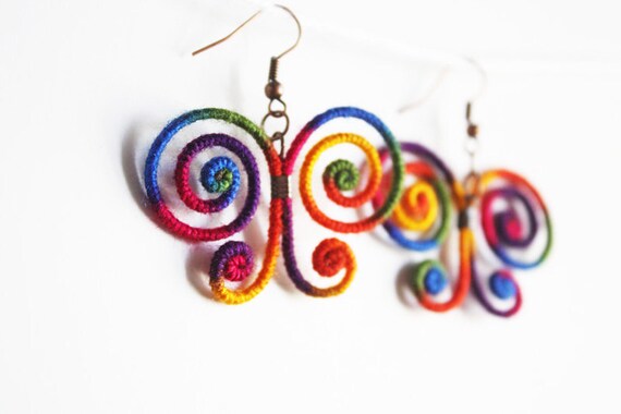 Rainbow Jewelry, Rainbow Butterfly Earrings, Butterfly earrings, Purple, pink, yellow, blue, green