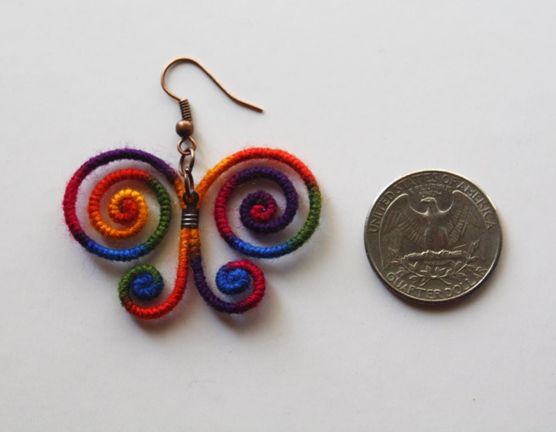 Rainbow Jewelry, Rainbow Butterfly Earrings, Butterfly earrings, Purple, pink, yellow, blue, green