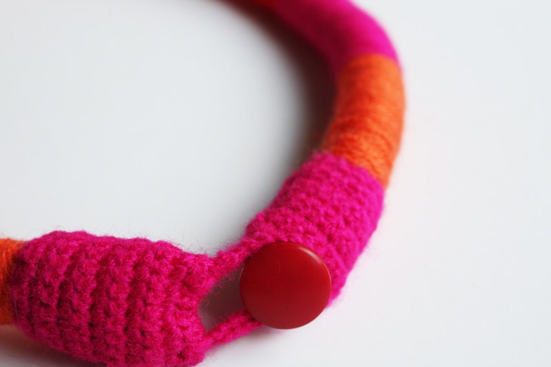 Fringe Necklace, Fiber art and Felt necklace, Neon colors necklace, Neon colors, Neon pink, neon red, Orange, Hippie, Unique, Boho