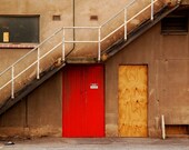 ON SALE Industrial Building Photography, Red Door, Warehouse, Industrial Home Decor, Urban Photography, 8 x 10 Fine Art Photography