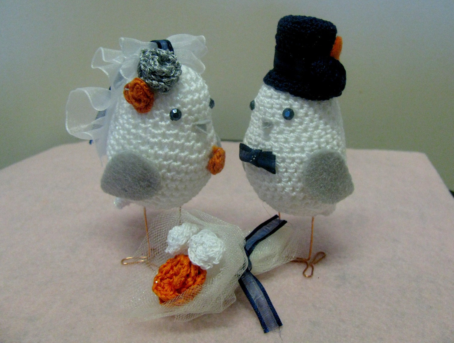 crocheted wedding cake toppers , love birds custom orders