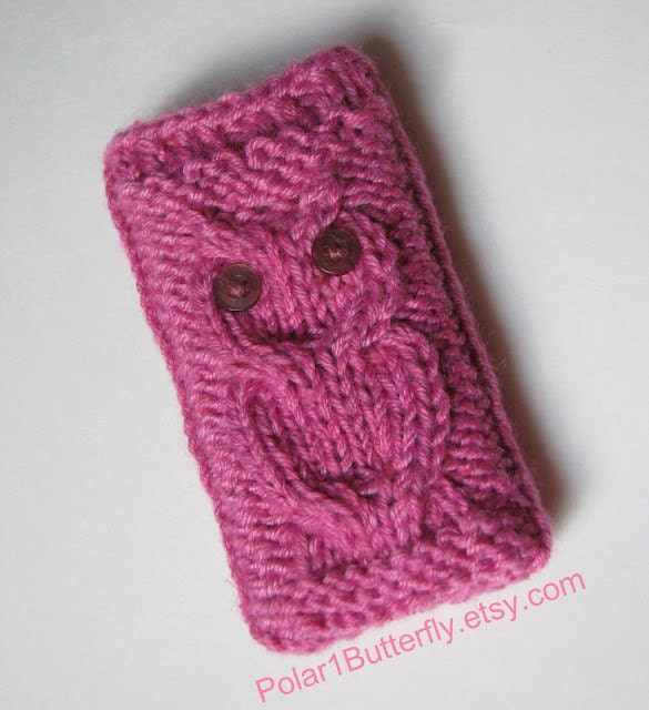 iPod Touch case, iPhone 5 sleeve, HTC Droid, Smartphone bag, iPod cover, Android Incredible, Samsung, chunky knit Owl in pink / berry