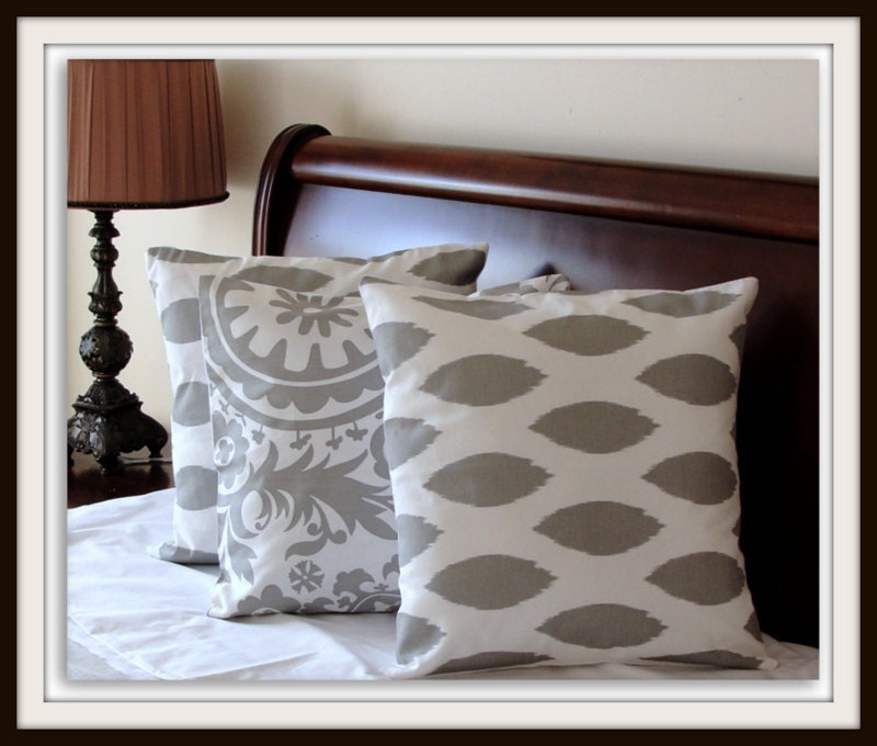 Ikat Storm and suzani  designer pillow, cushion cover, Pillow Cover-Set Of Three 18" x 18"