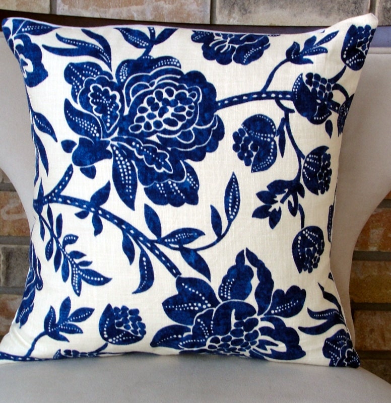 decorative pillow designer pillows home accents Blue floral Decorative Pillow 18sq
