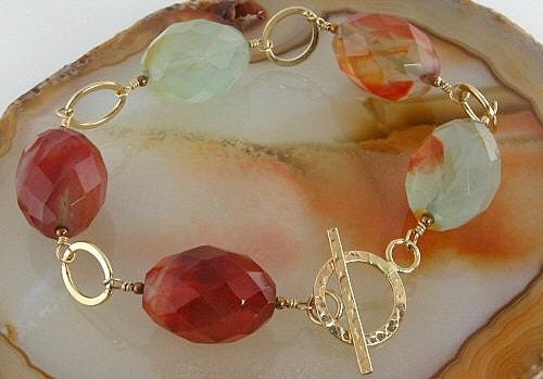 Carnelian Gemstone Bracelet, Large Carnelian and 14K Gold Filled Link Bracelet With 14K Gold Filled Toggle Clasp