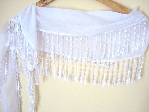 Cotton Scarf with lace, White