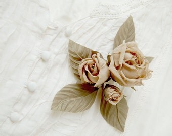 Silk caramel floral pin brooch