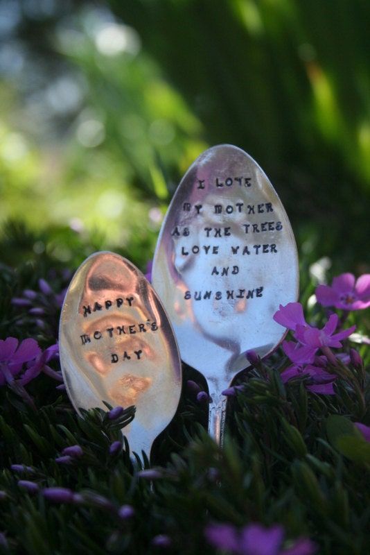 Vintage Mothers Day Spoon Garden Markers Hand Stamped