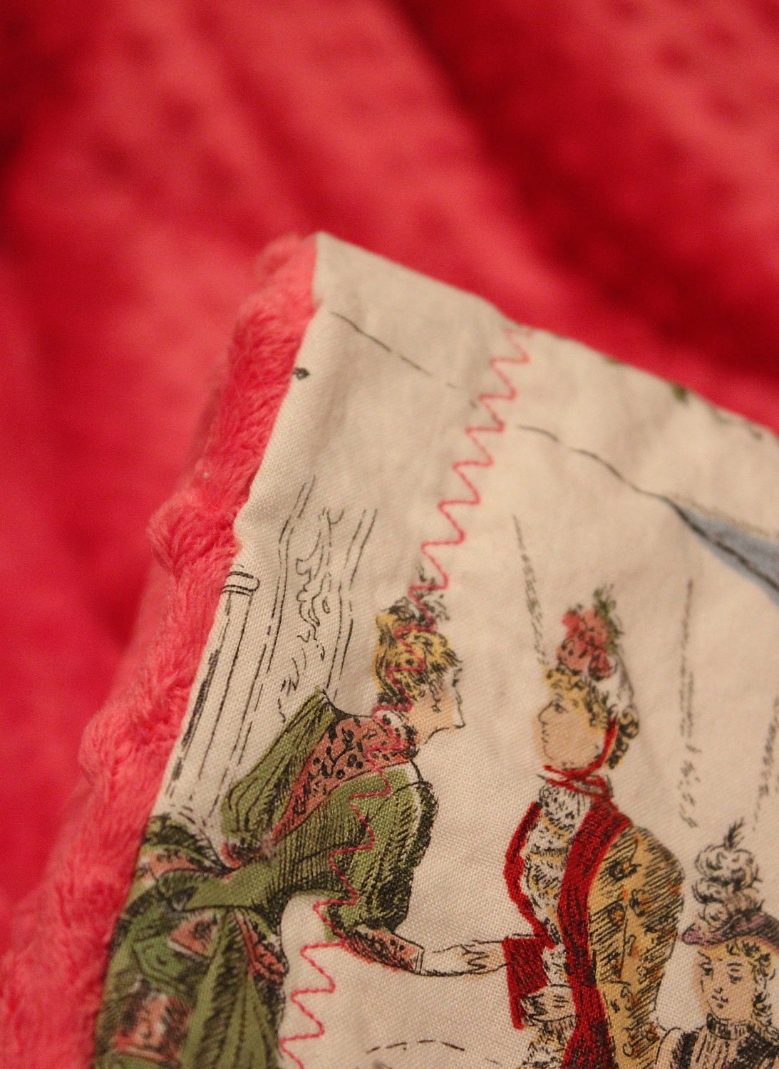 Magenta pink minky baby or toddler blanket- Victorian Ladies