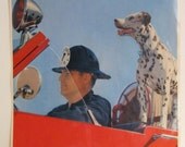 VINTAGE FIREMAN POSTER dalmation dog 1950's
