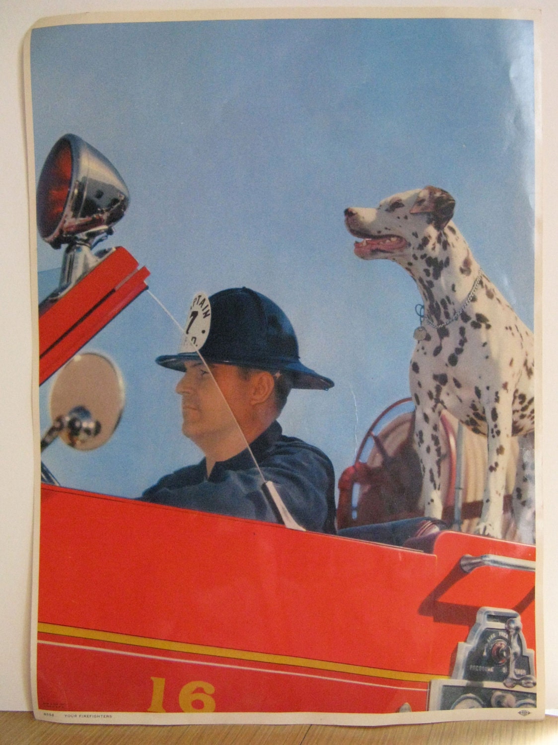 VINTAGE FIREMAN POSTER dalmation dog 1950's