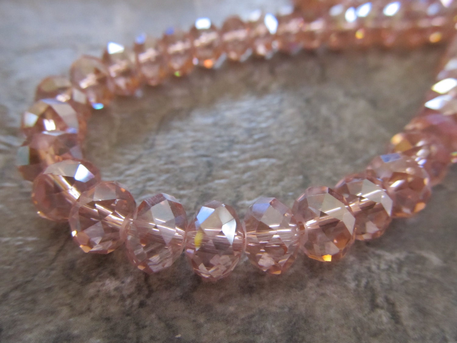 Pink Faceted AB Rondelle Crystals, Beads, 8x6mm, 8" Strand