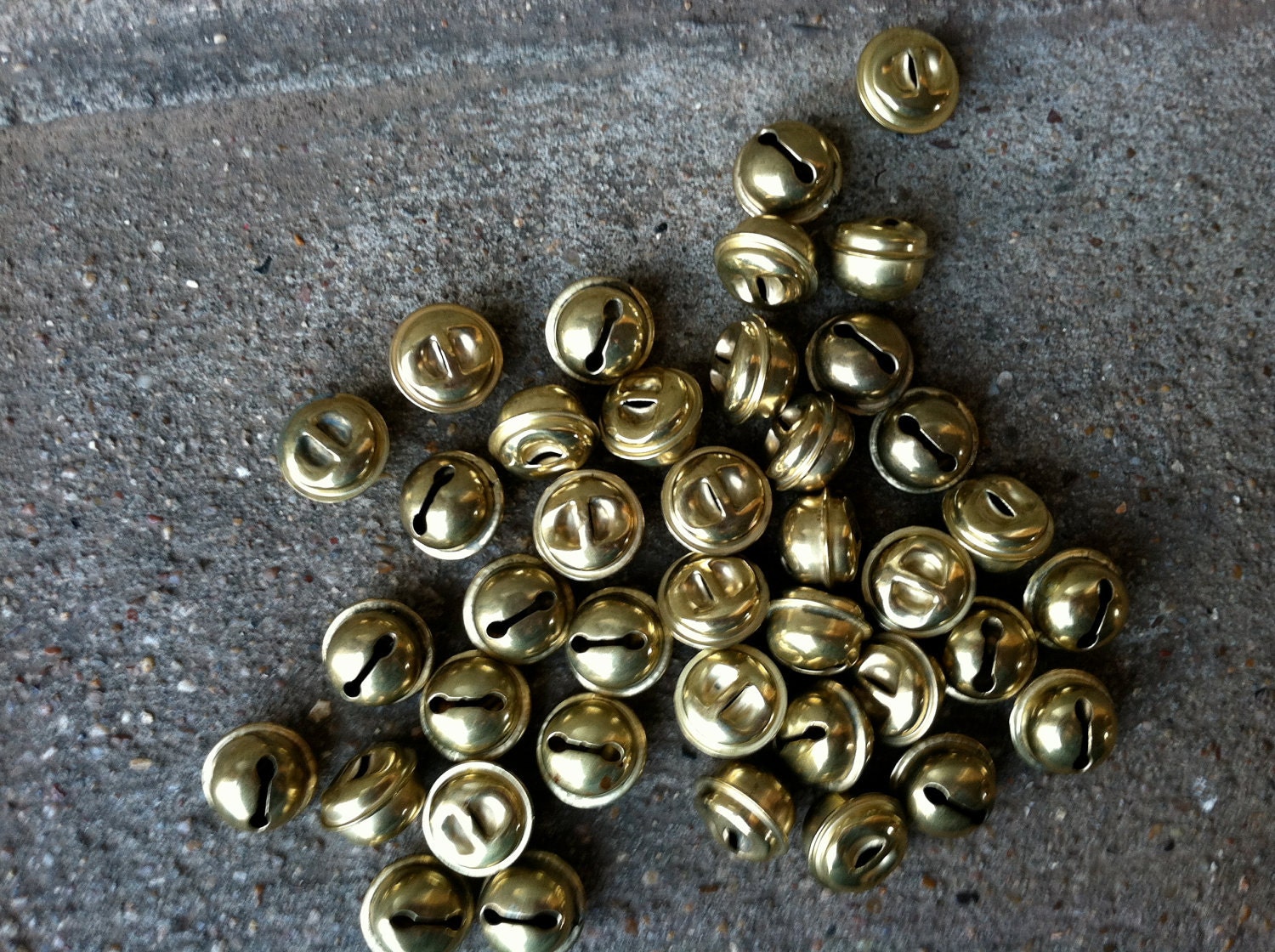 40 Gold jingle bells christmas  for raw used small junk art, mixed media, or jewelry bead supplies